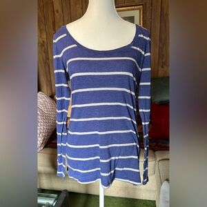 Blue and White Long Sleeve Relaxed T-Shirt, L